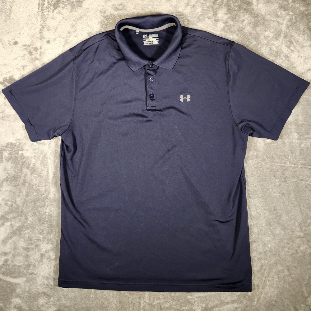 Under Armour Polo Mens 2XL 1253484 Navy Blue HeatGear Short Sleeve EUC